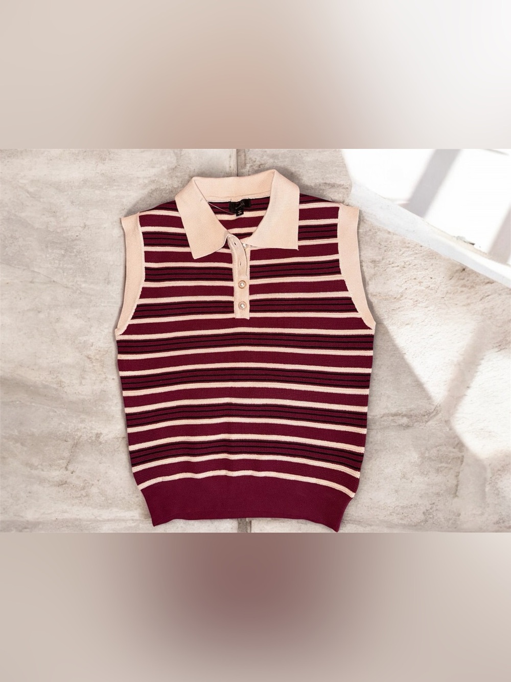 Striped Knit Sweater Vest with Pearl Buttons | Size Large